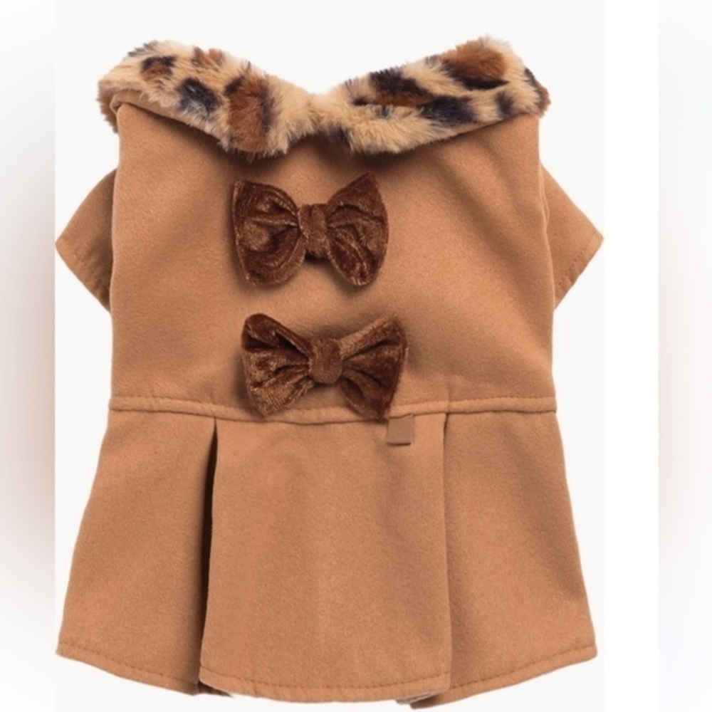 🆕Hotel Doggy Faux Fur Collar Velvet Bow Fully Lined Dress::NWT::Velcro Closure